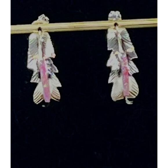 New Navajo Allen Barney Sterling Silver Pink Opal Feather Earrings Native SW - Picture 4 of 14